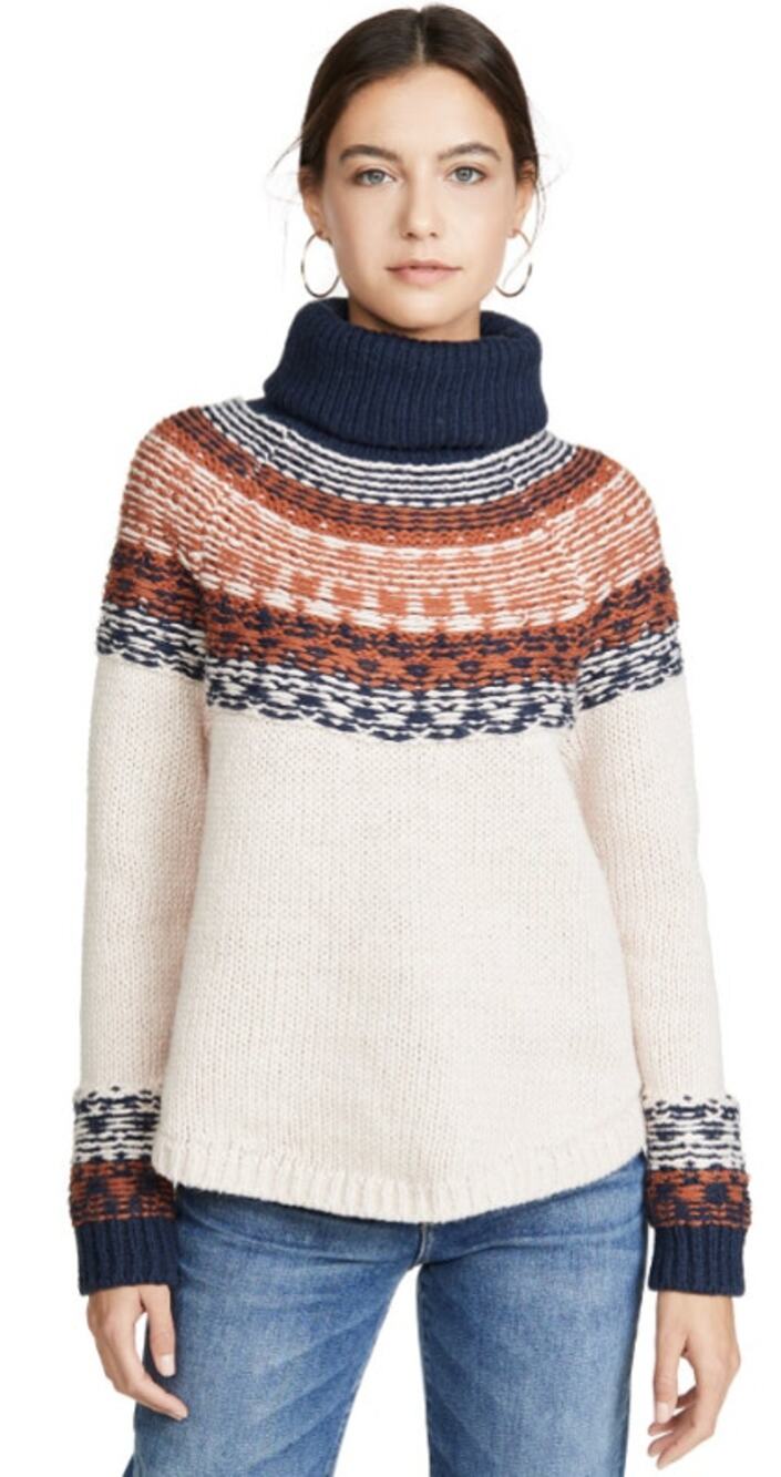 Madewell NEW Brookdale Fair Isle Turtleneck Sweater Alpaca Cream Navy Orange XXL